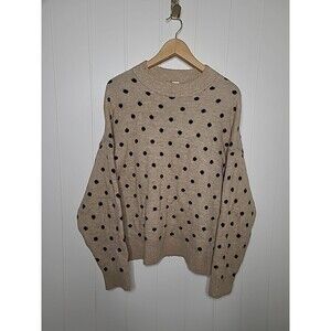 HM Polka Dot Knit Sweater Womens Size Medium Tan Black Fall Winter
